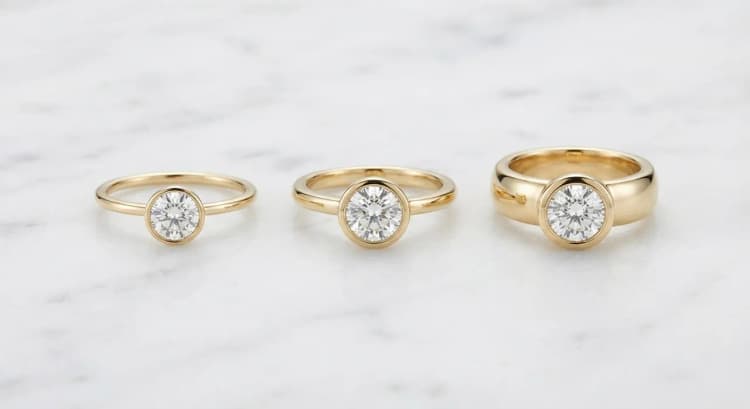 Bezel engagement ring band thickness by Lily Dia Jewellery