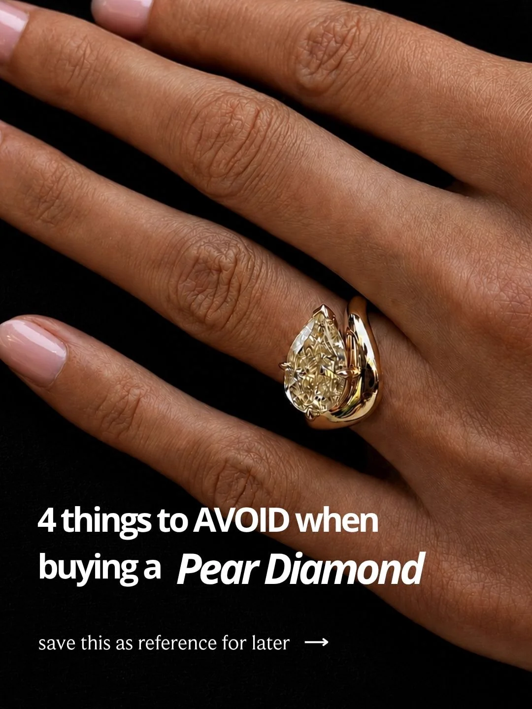 Pear-shaped diamond engagement ring with four things to avoid when buying a pear diamond